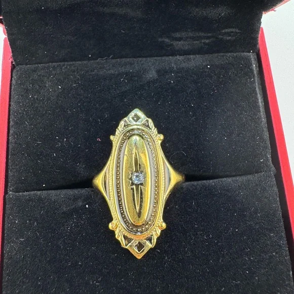 VTG AVON Kensington Victorian Art Deco Ring Rhinestone Gold Tone Adjustable 5-7 - Picture 2 of 7